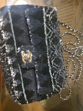 CHANEL Black Tweed Sequin Mini Crossbody Bag